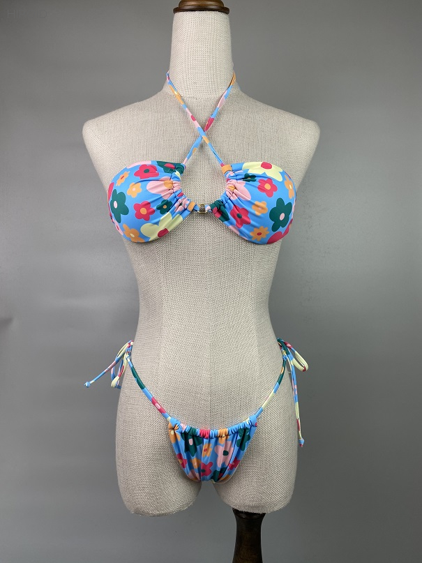 Sexy Flower Split Two Pieces Bikini Frenulum Swimsuit For Female
