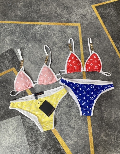 BL34 Women Pink And Yellow Solid Beach Bathing Suit Sexy Bikini Swimwear