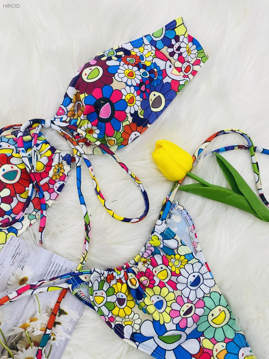 Smiley Face Print Bikini Two-piece Women's Bathing suit