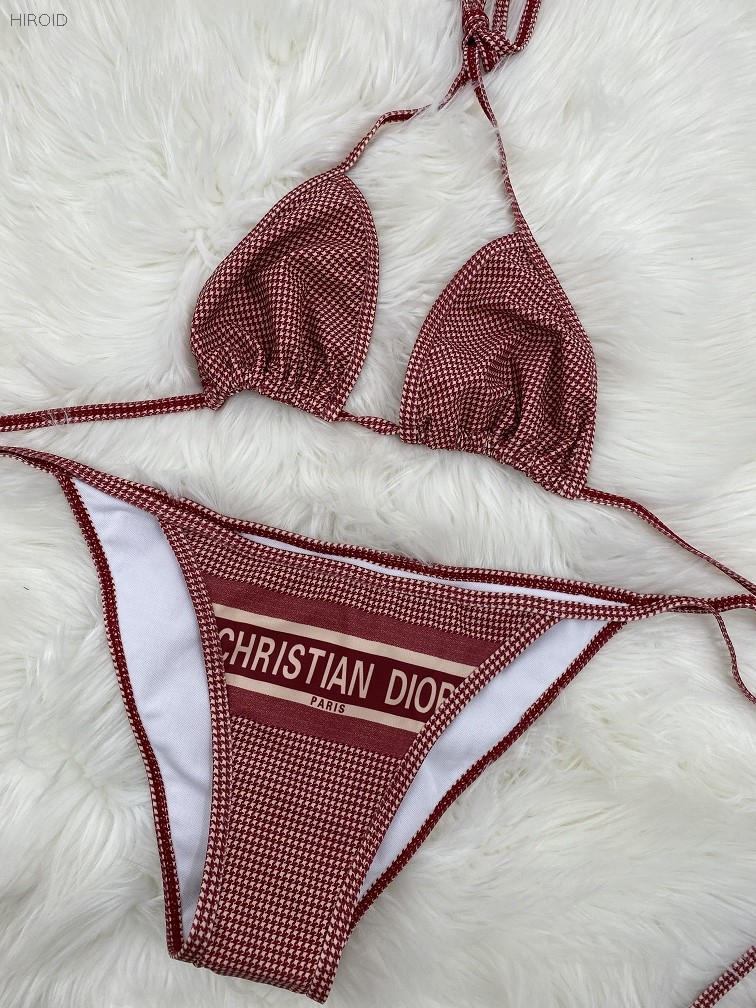DR44 Women Bathing Suit One Piece Swimsuit Sexy Swimming for Beach Wear Red Grids Print Bikini
