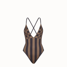 FD27 One piece Plaid and Striped Bathing suit 