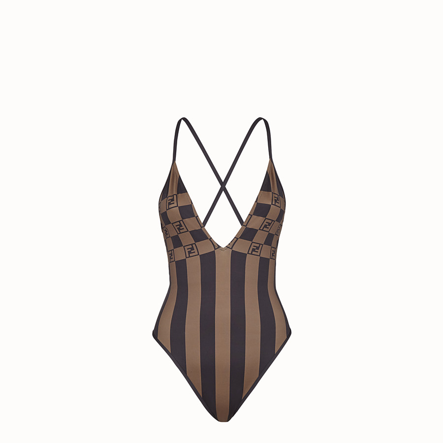FD27 One piece Plaid and Striped Bathing suit 