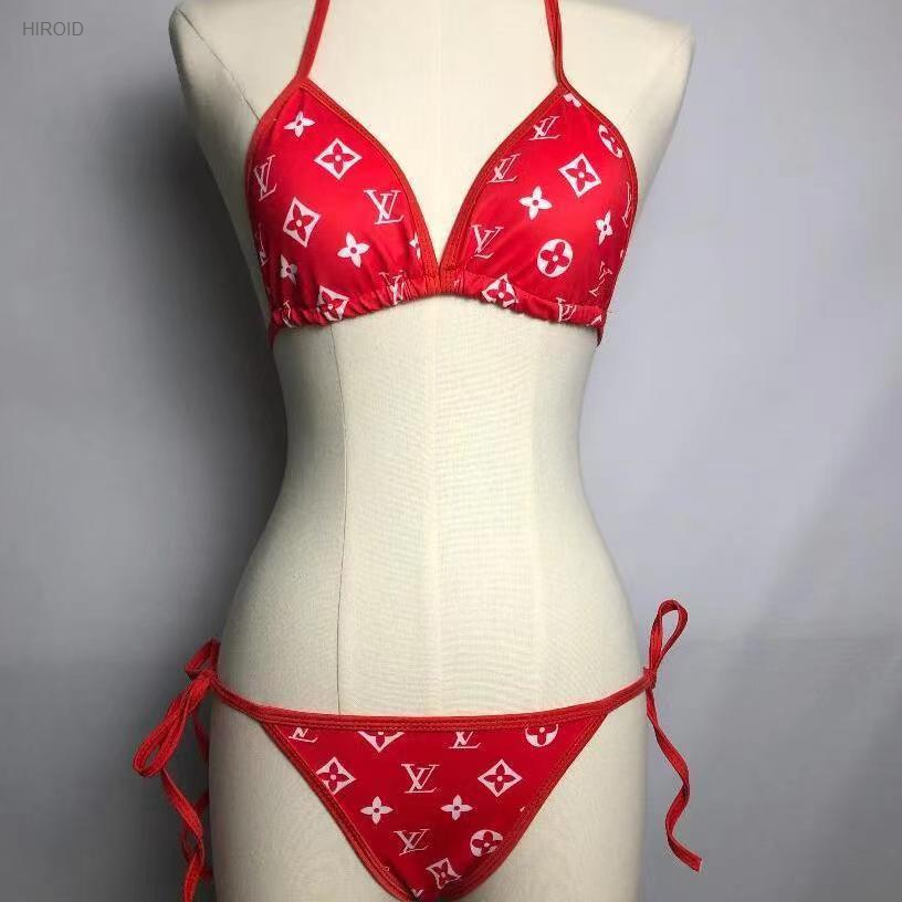 LV red two piece of bikini red swimwear 