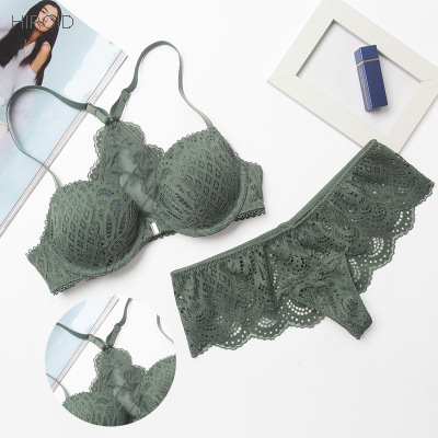 VIC03 Women's Sexy Bra Set With Front Button Lingerie Lace Cover Brassiere