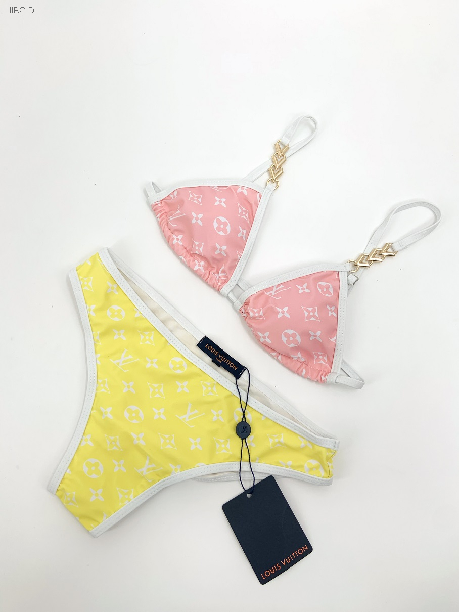 BL34 Women Pink And Yellow Solid Beach Bathing Suit Sexy Bikini Swimwear