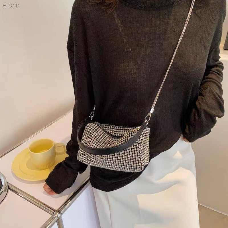 Women Diamond Hobo-bag for 2021 Female Clutch Design Brand Luxury Shoulder Bags Handbag Leather PU Shiny Hobo-bag Messenger Bag
