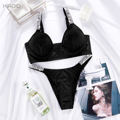 VIC02 Diamond Encrusted Bikini Sexy Two Piece Thin Cup Convergence Bra Set Underwear