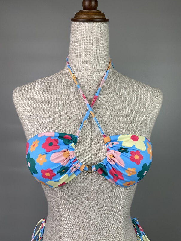 Sexy Flower Split Two Pieces Bikini Frenulum Swimsuit For Female