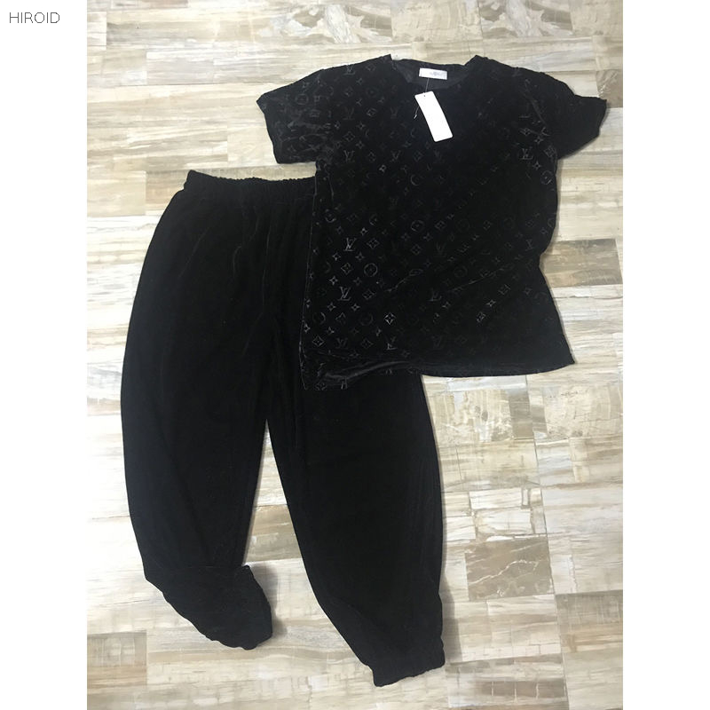 LVT301 Gold Velvet Sports Leisure Suit Fashion Loose Two Piece Suit