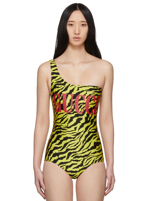GU09 Leopard One-piece Swimsuit One-shoulder Sexy Bikini Bodysuit 