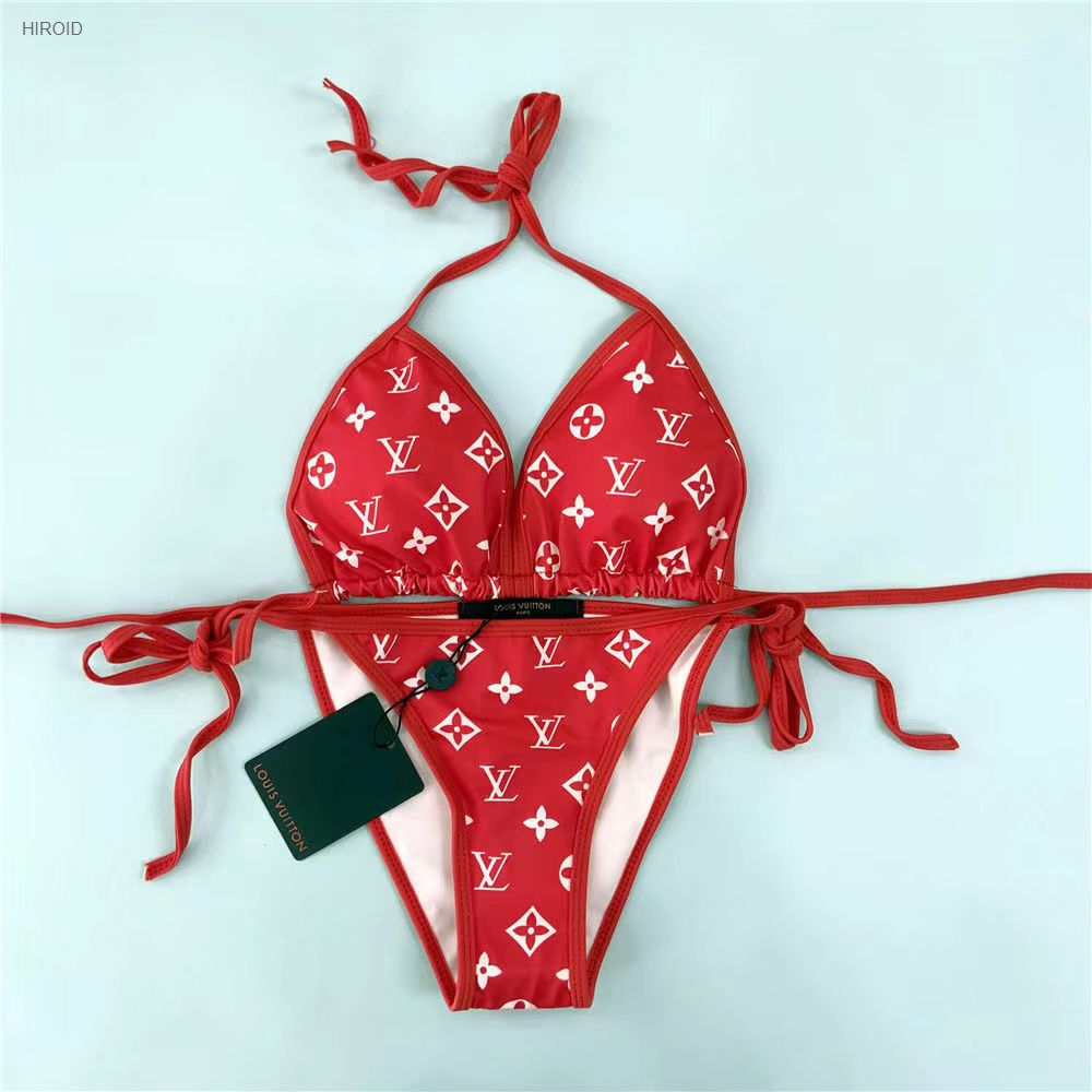 LV red two piece of bikini red swimwear 