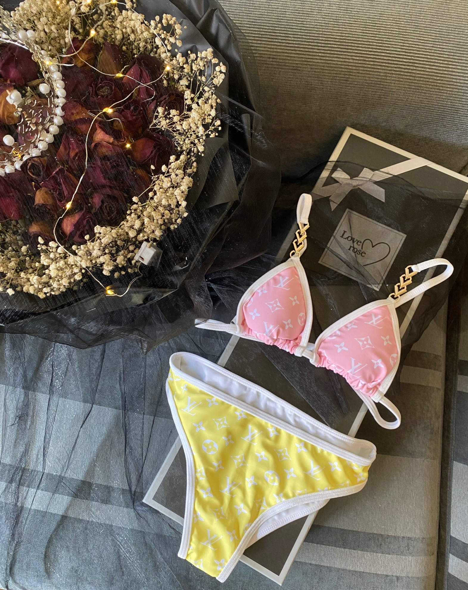 BL34 Women Pink And Yellow Solid Beach Bathing Suit Sexy Bikini Swimwear