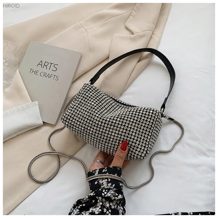 Women Diamond Hobo-bag for 2021 Female Clutch Design Brand Luxury Shoulder Bags Handbag Leather PU Shiny Hobo-bag Messenger Bag