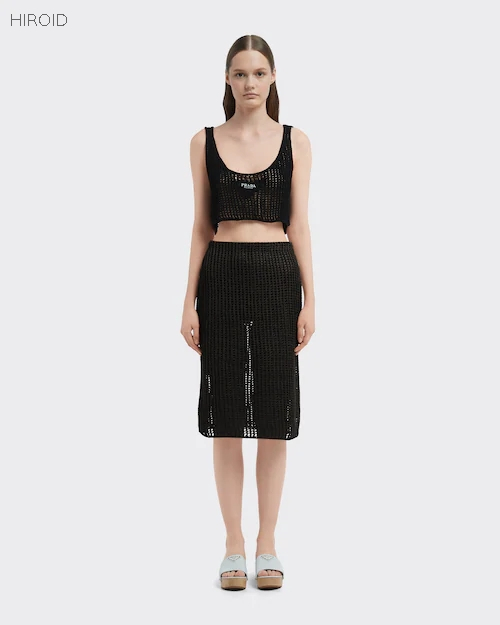 PRD02 Openwork cotton crop top+skirt