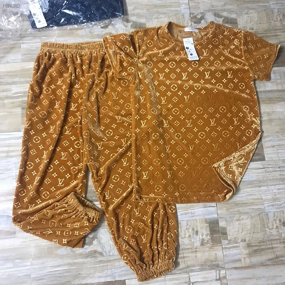 LVT301 Gold Velvet Sports Leisure Suit Fashion Loose Two Piece Suit