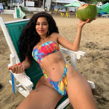2021 Color Flower Conjoined High Waist Halter Bikini