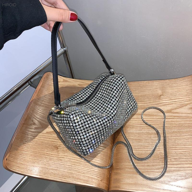 Women Diamond Hobo-bag for 2021 Female Clutch Design Brand Luxury Shoulder Bags Handbag Leather PU Shiny Hobo-bag Messenger Bag