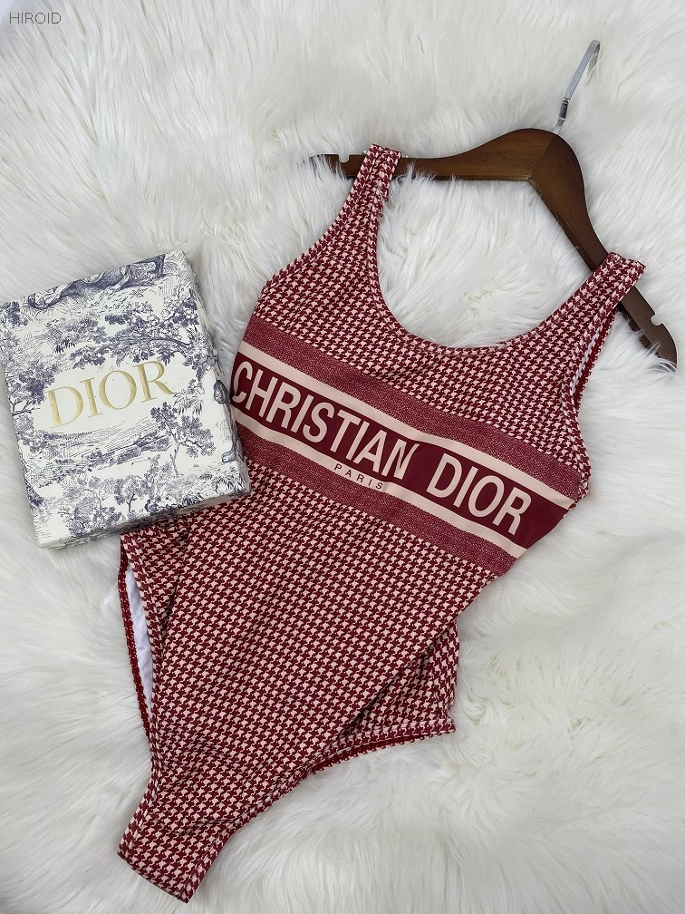 DR44 Women Bathing Suit One Piece Swimsuit Sexy Swimming for Beach Wear Red Grids Print Bikini