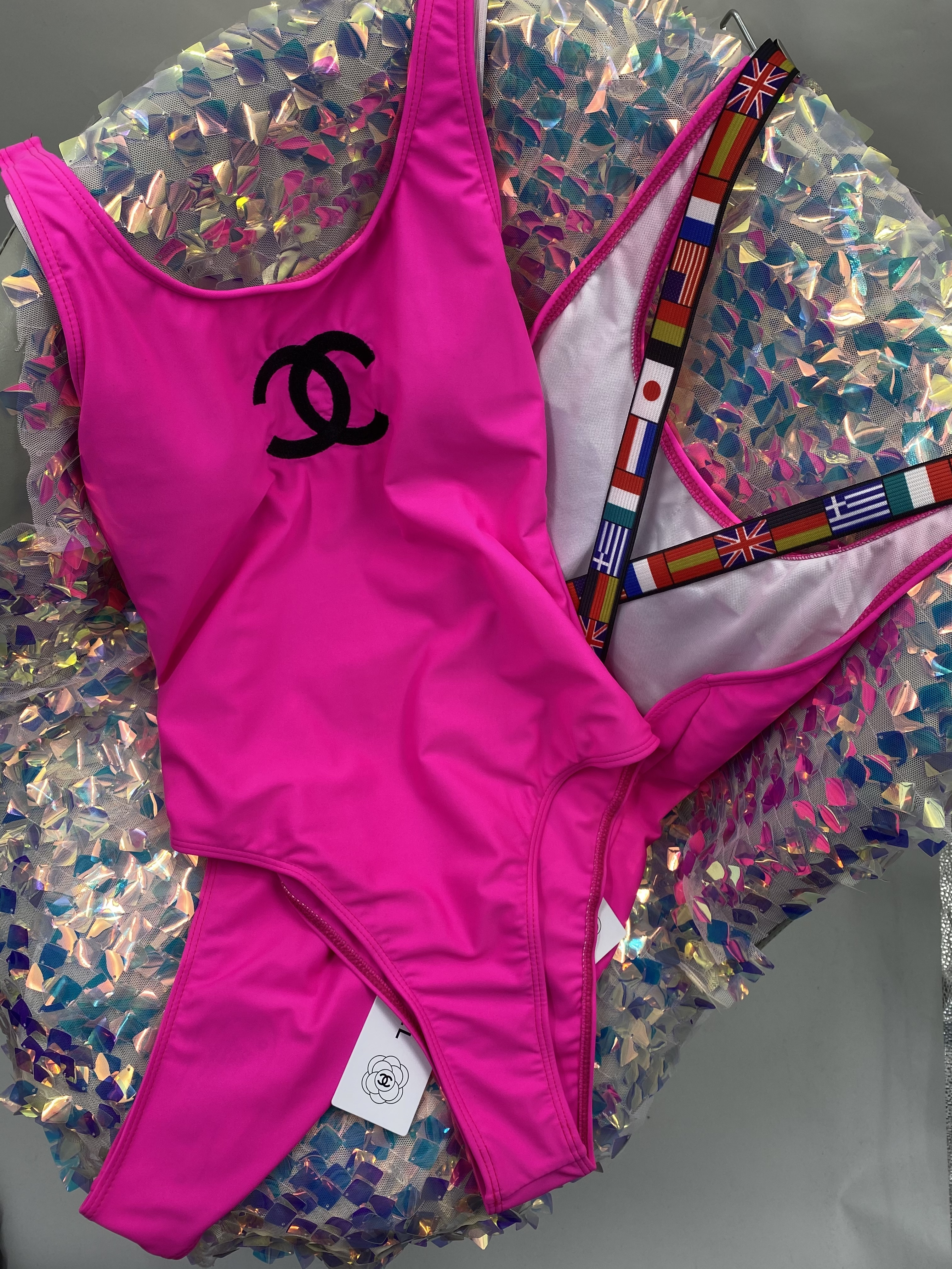 CH28 Pink Women's CC Monokini Bikini 2022 High Waist Swimwear Swimsuit One Piece