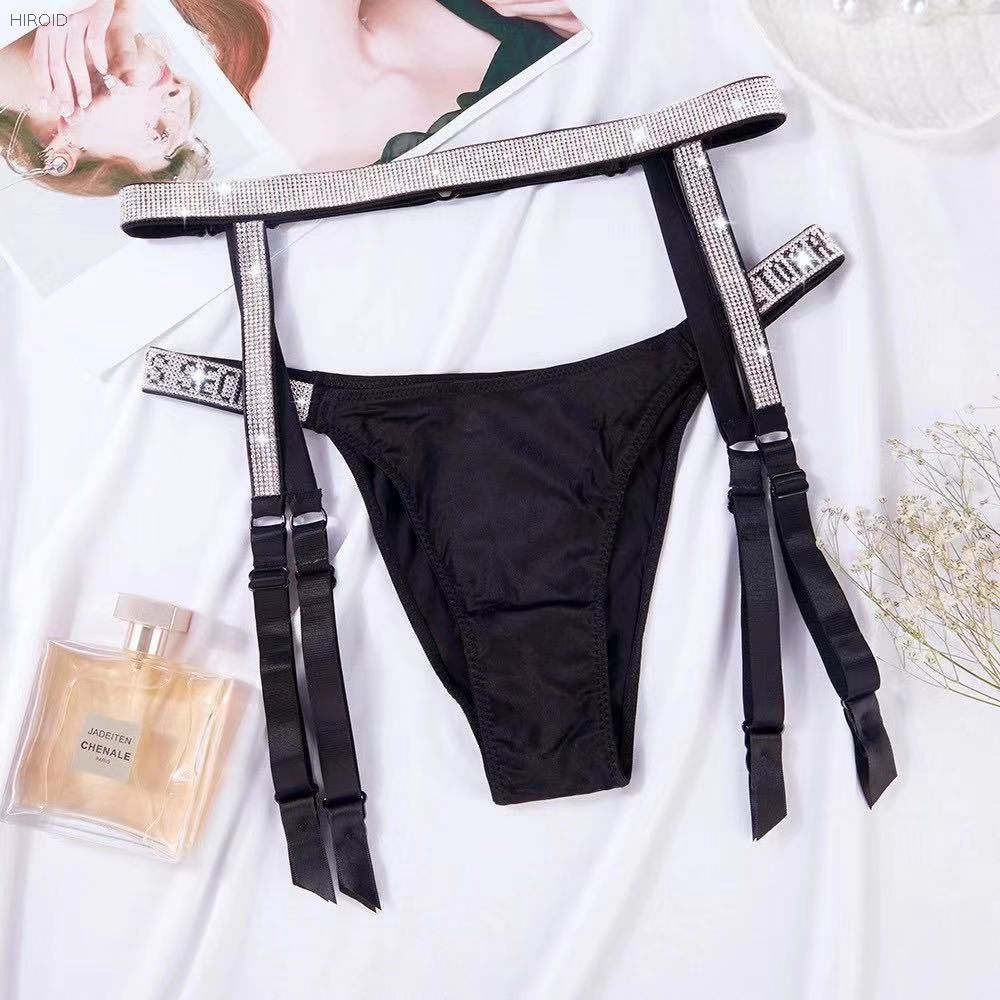 VIC05 Three Piece Sexy Diamonds Rhinestone Bikini Underwear Garters Suits