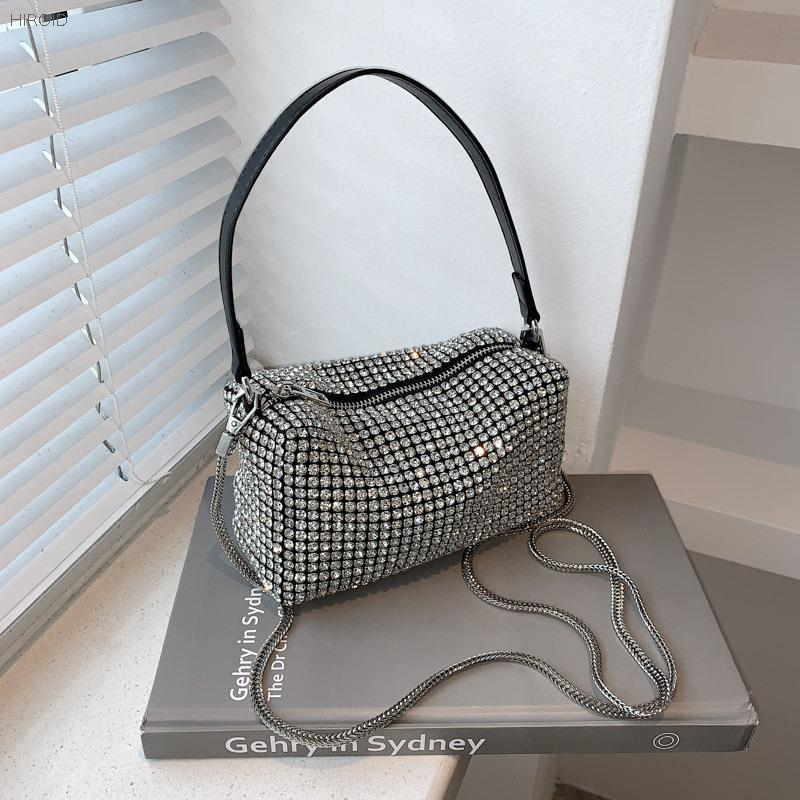 Women Diamond Hobo-bag for 2021 Female Clutch Design Brand Luxury Shoulder Bags Handbag Leather PU Shiny Hobo-bag Messenger Bag