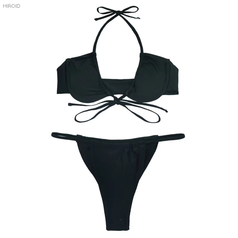 2021 Sexy Halter Top Split Bikini Lace-up Swimsuit