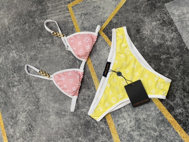 BL34 Women Pink And Yellow Solid Beach Bathing Suit Sexy Bikini Swimwear