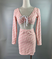 DR33 pink Dior Monogram suit set top with skirt women dresses