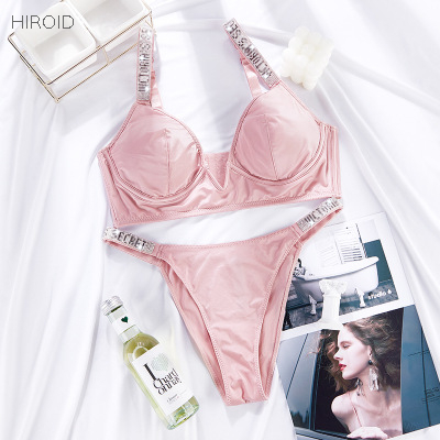 VIC02 Diamond Encrusted Bikini Sexy Two Piece Thin Cup Convergence Bra Set Underwear