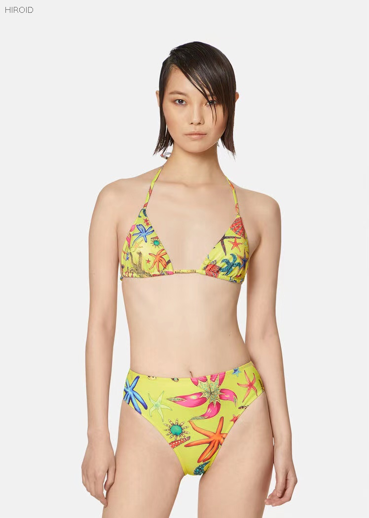 VSC22 Split Yellow Starfish Print Sexy Bikini Two Piece Bathing suit